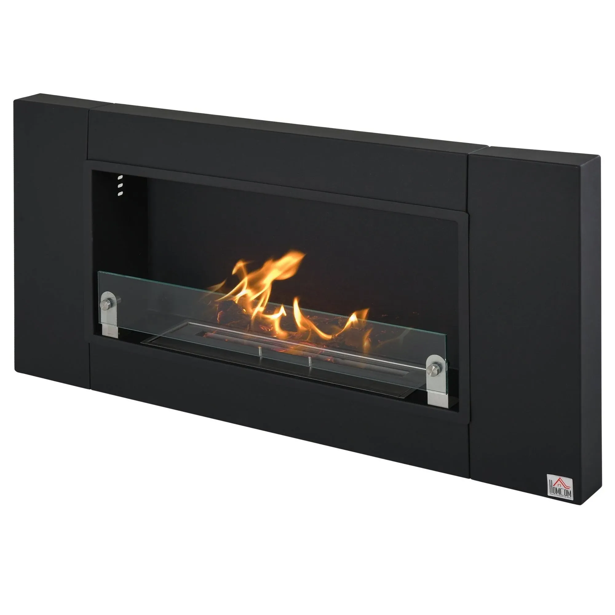 Homcom Wall-Mounted Stainless Steel Ventless Ethanol Fireplace Living Room Bedroom Heater, 43.25"x5.5" - Black