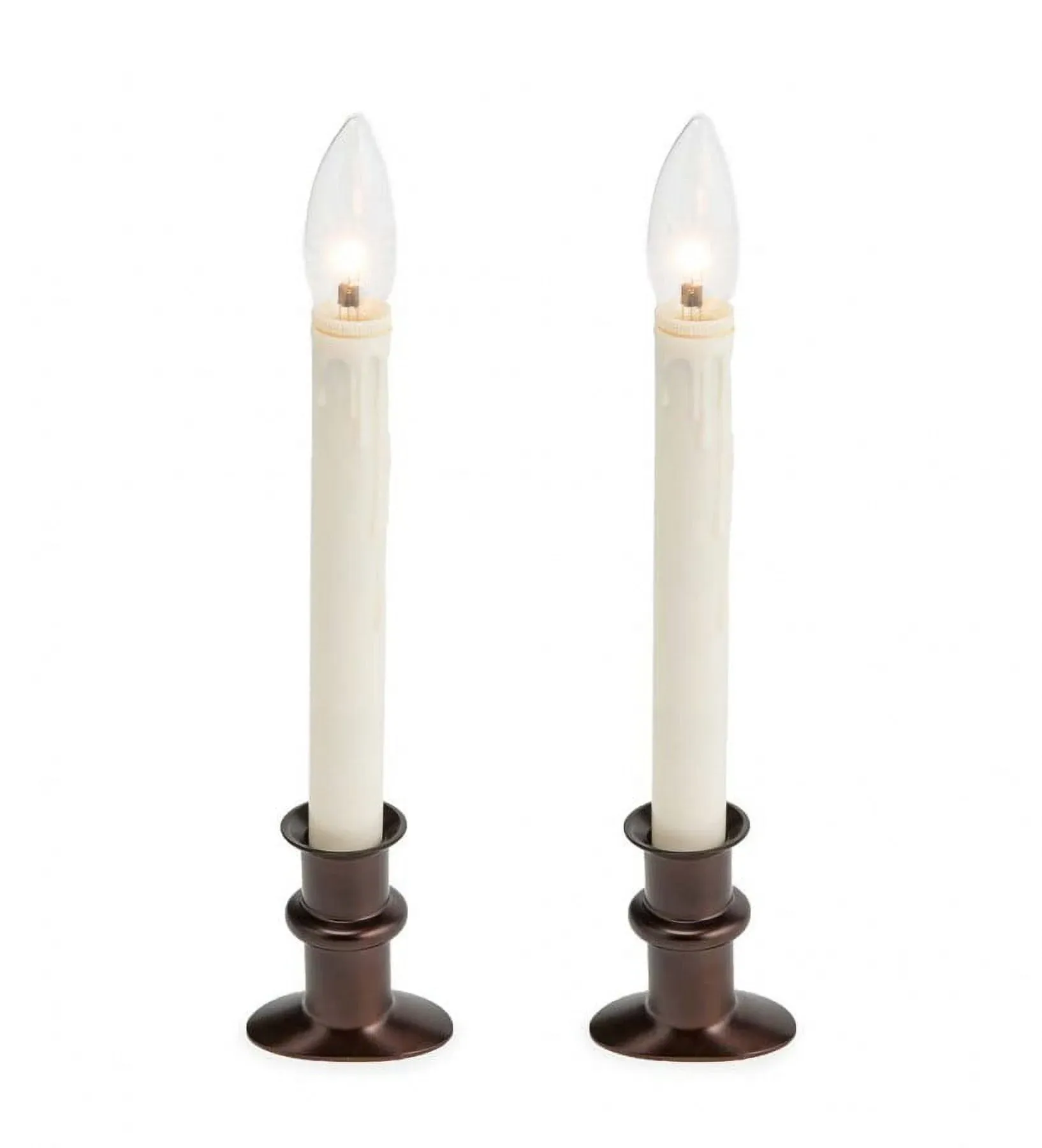 2 PLOW &amp; HEARTH Battery Remote Window Centerpiece Flameless Candles Bronze Brown