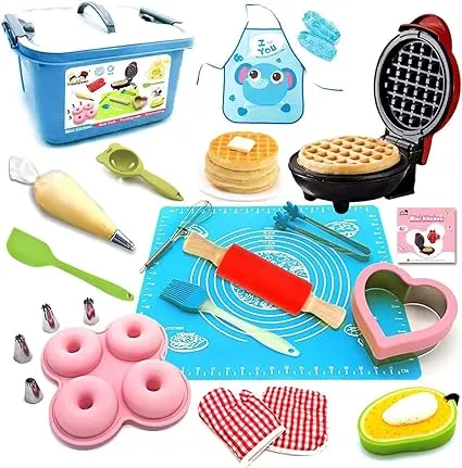 Kids Junior Tiny Real Easy Bake Kitchen Set and Cook Kit - 15 Pc. Mini Waffle Ma