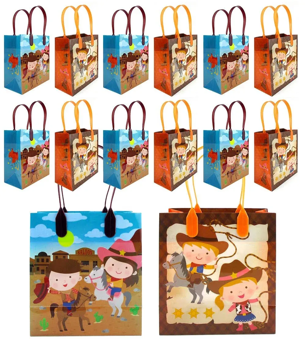 Western Cowboy Cowgirl Themed Party Favor Bags Treat Bags, 12 Pack