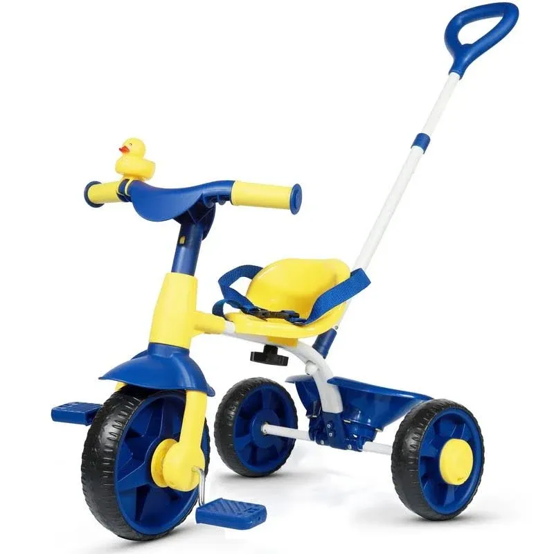 2 in 1 Kids Tricycles Age 18 Mo-3 Yrs Trikes Toddlers Push Handle Duck Bell Blue