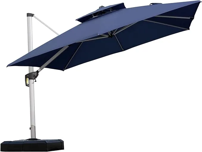 PURPLE LEAF 10ft Patio Umbrella Outdoor Square Umbrella Large Cantilever Umbrella Windproof Offset Umbrella Heavy Duty Sun Umbrella for Garden Deck Pool Patio, Navy Blue