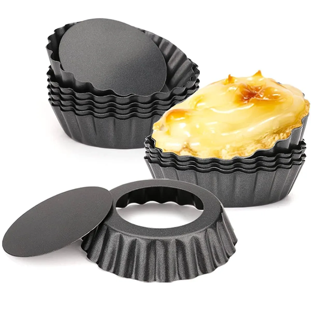 Cyimi 12 Pcs Egg Tart Molds, 3 Mini Tart Pans Removable Bottom, Cupcake Cake ...