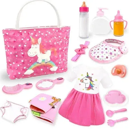 Bnuzeiyi Baby Doll Accessories -Baby Doll Feeding and Caring Set with Diaper Bag ...