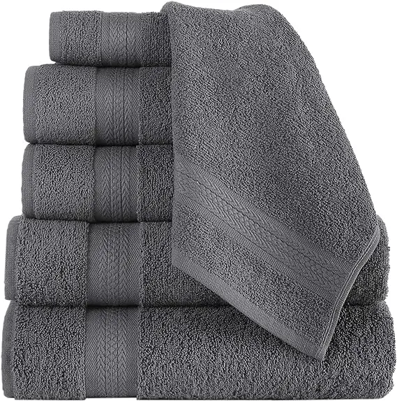 REGAL RUBY, 6 Piece Towel Set, 2 Bath Towels 2 Hand Towels 2 Washcloths, Soft and Absorbent, 100% Turkish Cotton Towels for Bathroom Shower Towel, Bath Linen Set Grey