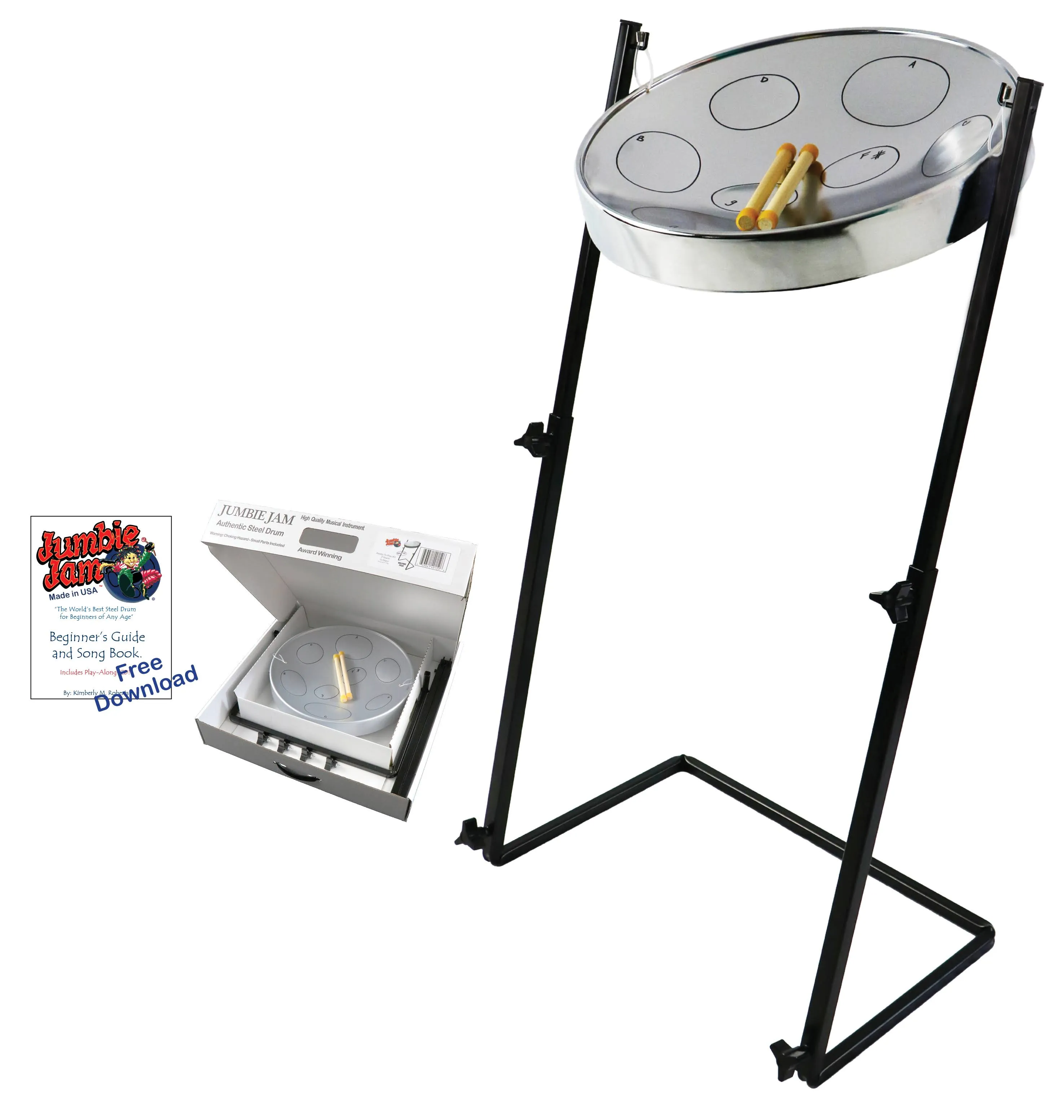 Jumbie Jam Steel Drum Kit with Metal Z-Floor Stand - Chrome Pan (G) #W1162 | Reverb