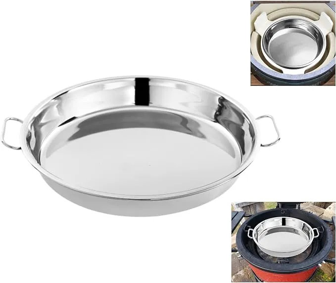 Stainless Steel Drip Pan, Perfect for Big Green Egg, Kamado Joe Classic Joe, Acorn & Weber Grills & Smokers, Baking Tray, Salad Plates, 13" Diameter Round, Reusable and Easy to Clean