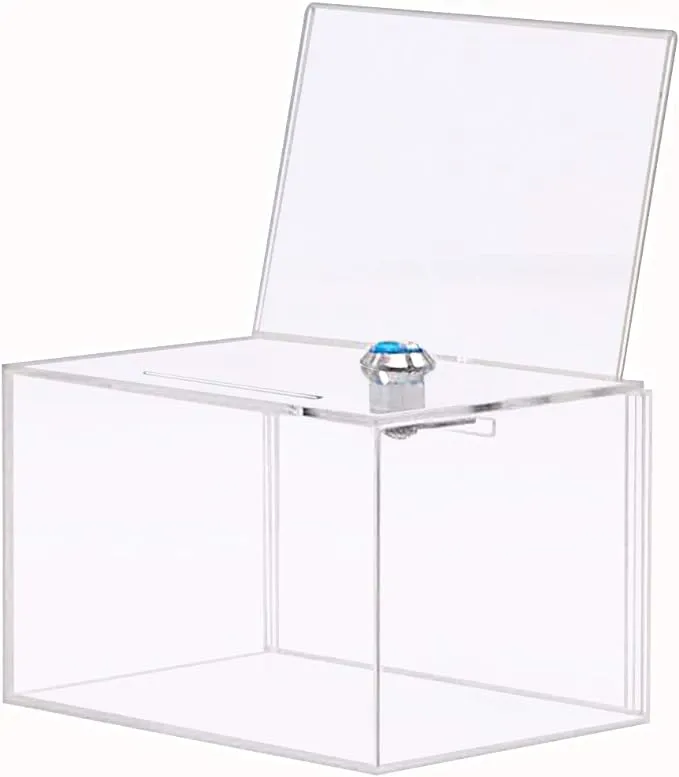 G Ganen Donation Box with Lock,Acrylic Ballot Box,Vote Box,Ticket Box,Clear Suggestion Box with 4x6 Ad Frame Flyer Sign Holder for Vote Coin Card