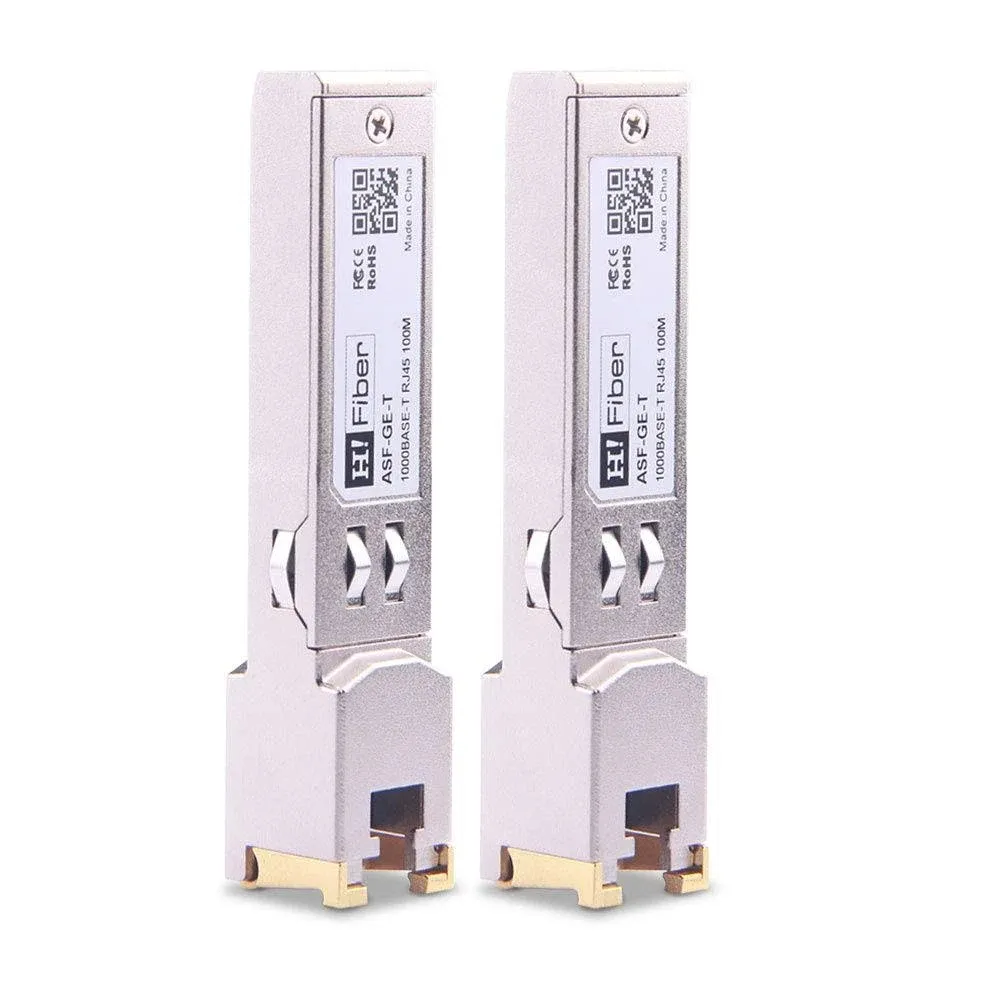 H!Fiber.com 1.25G SFP to RJ45 Module, 1000Base-T Copper SFP Ethernet Transceiver for Ubiquiti UniFi UF-RJ45-1G, Mikrotik, Intel, Netgear, D-Link, TP-Link and More,100m, 2 Pack