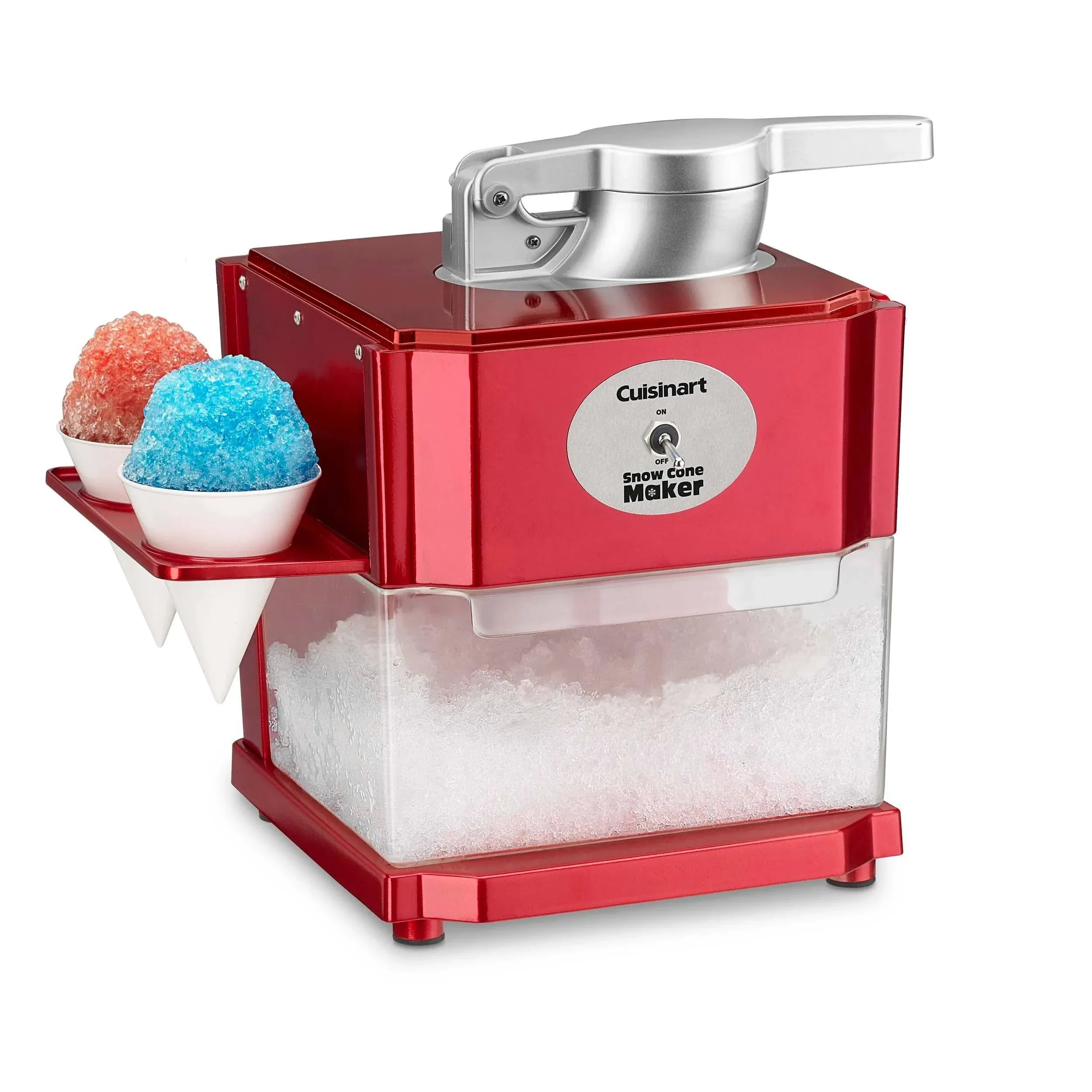 Cuisinart Snow Cone Machine- Snow Cone Maker for Slushies, Frozen Lemonades or Frozen Drinks- Makes 5 Icy Cones- Includes 4 Reusable Plastic Cones & 12 Paper Cones, Red, SCM-10P1