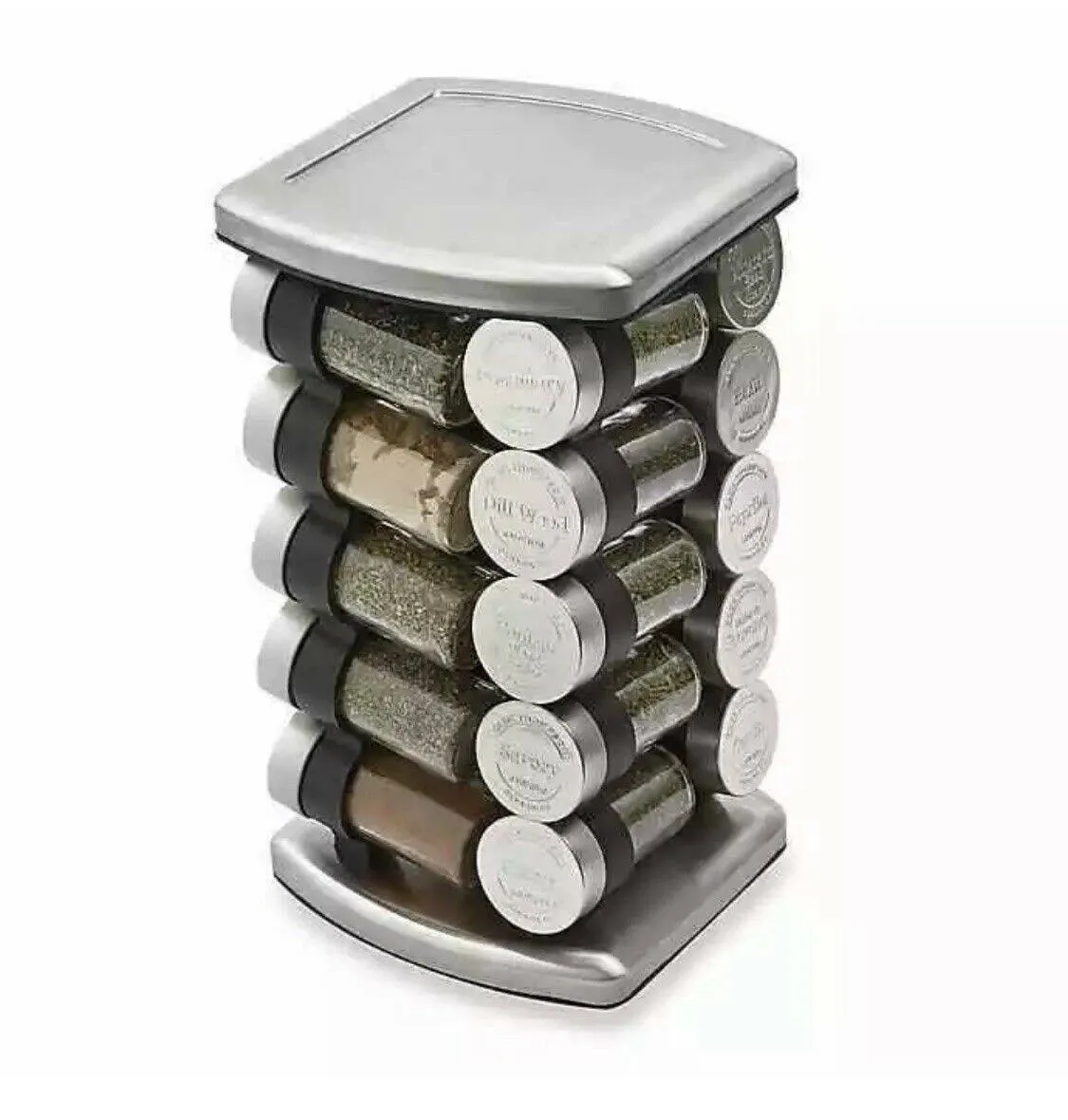 Olde Thompson Stainless Steal Rotating Spice Rack, 20 Refillable Spice Jars With