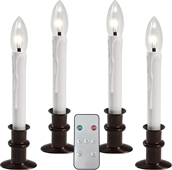 612 Vermont Ultra-Bright LED Window Candles with Timer, Remote Control, Twinkle/Steady LED Light, Battery Operated, Slim Metal Base, VT-9167-R4-AW (Pack of 4, Antique Bronze)