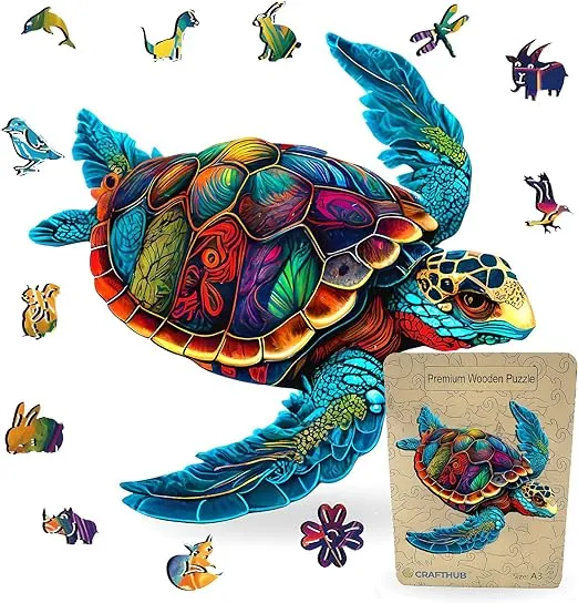 CRAFTHUB Colorful Sea Turtle, in The Style of dye-Transfer Wooden Jigsaw Puzzle Large /A3 Size