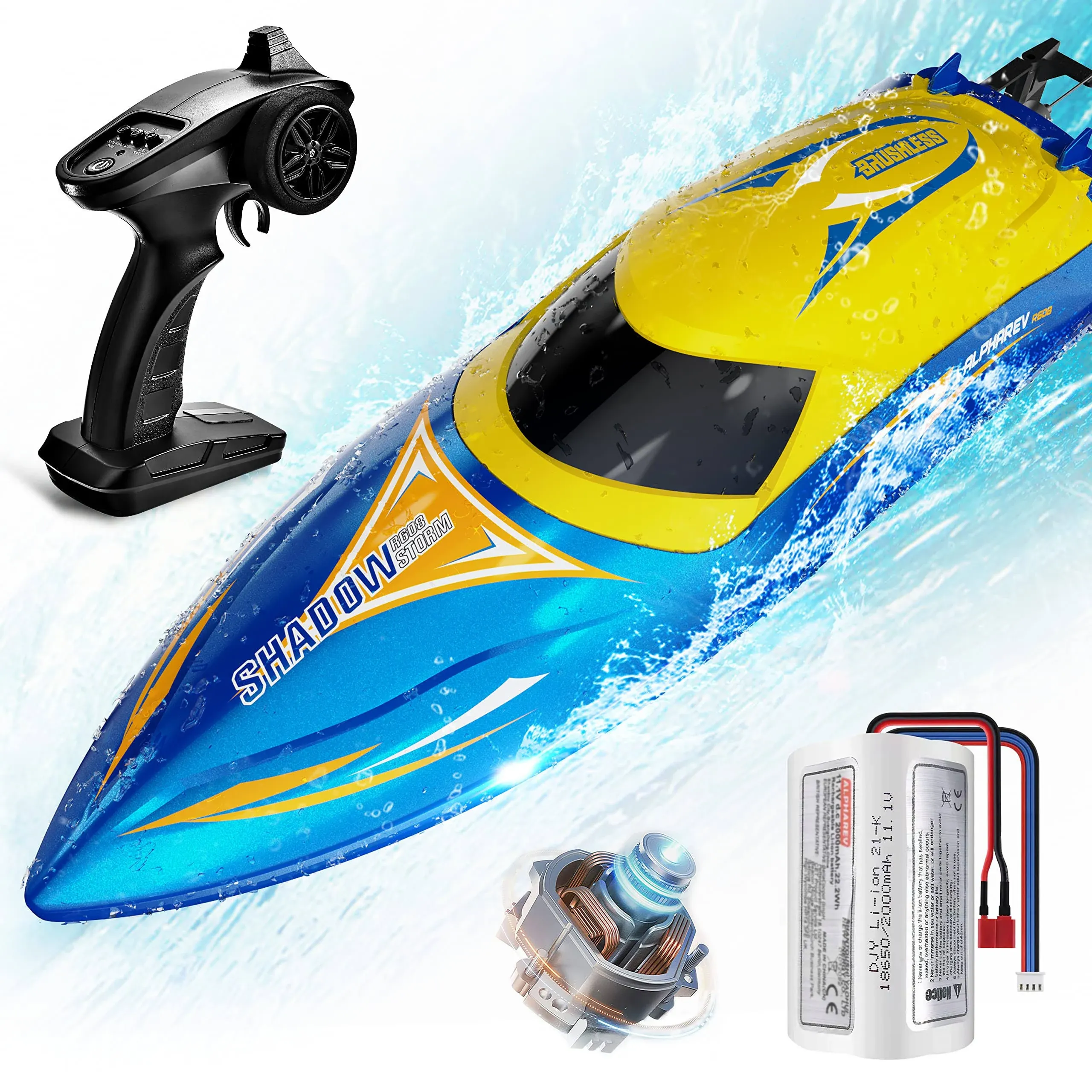 Boat- Alpharev R608 Brushless RC Boats for Adults, 30+mph Fast Remote Control Bo