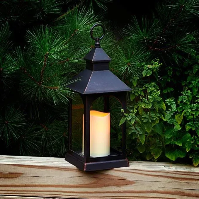 Lamplust Outdoor Table Lantern for Patio - 14 inch Tall, Waterproof, Battery ...