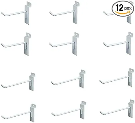 Dazzling Displays Slatwall Accessories: Box of 12 White Metal Slatwall Hooks, Six 4 Inch and Six 6 Inch, Essential Slat Wall Accessory