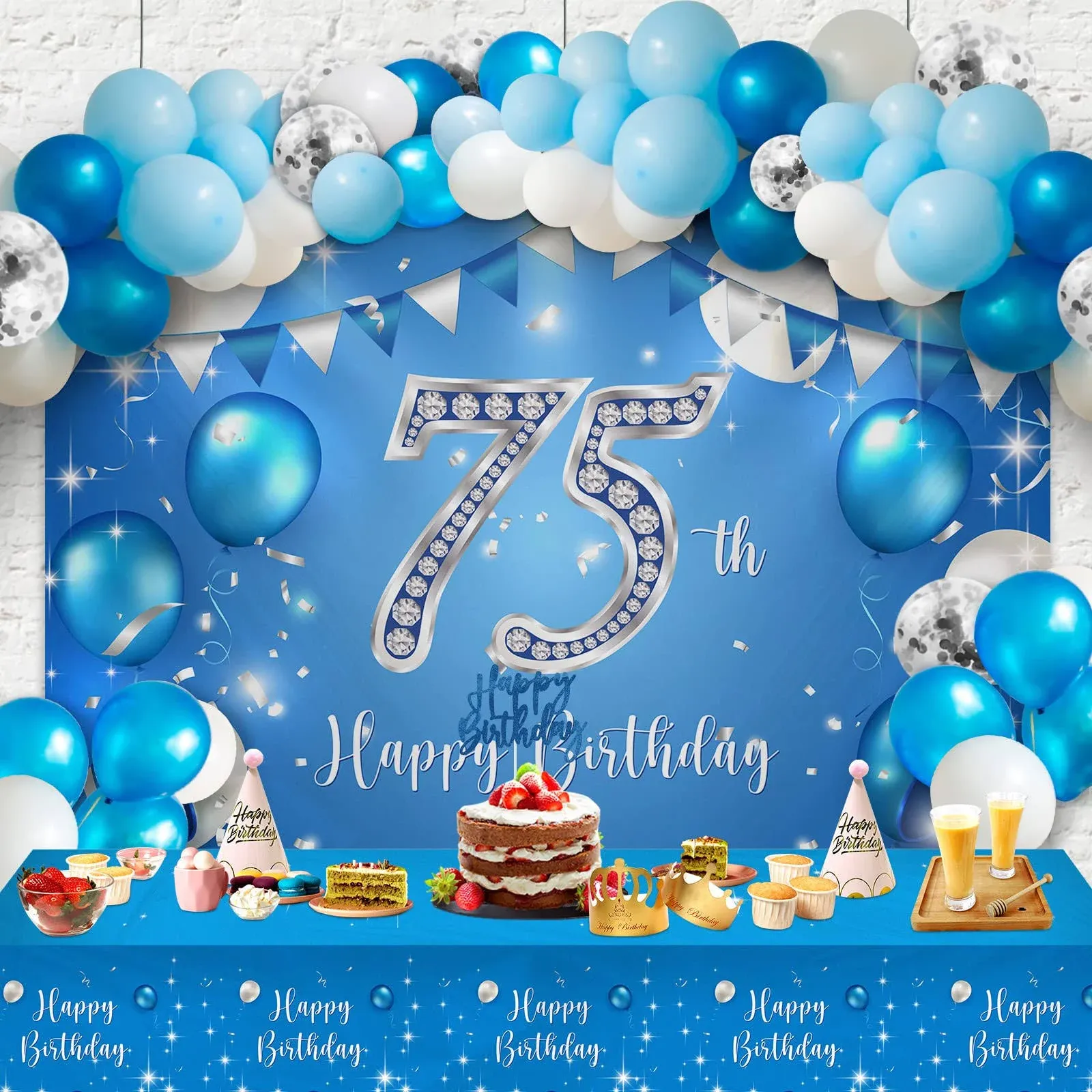 Happy 12th Birthday Balloons Blue Set Decor - Cheers to 12 Years Old Party Theme Garland Banner Backdrop Tablecloth Decorations For Women and Men