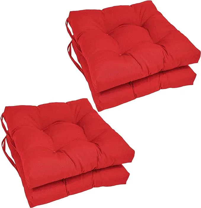 Blazing Needles Red Twill Square Tufted Chair Cushions - Set of 4 | Indoor Chair Cushions | Made in USA | 30-Day Warranty | Polyester Fill |