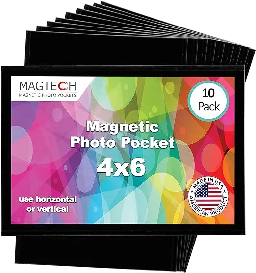 20 Pack 4"x6" Premium Super Slim Magnetic Picture Pockets Frames with Black Holds 4 x 6 inches Photo for Refrigerator