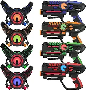 ArmoGear Laser Tag Guns Set of 4 Rechargeable - Arcade Games for Home, Indoor/Outdoor Laser Tag - Toy Guns for Kids and Adults - Includes Vests, Up to 16 ft Range - Fun Family Game for Ages 8+