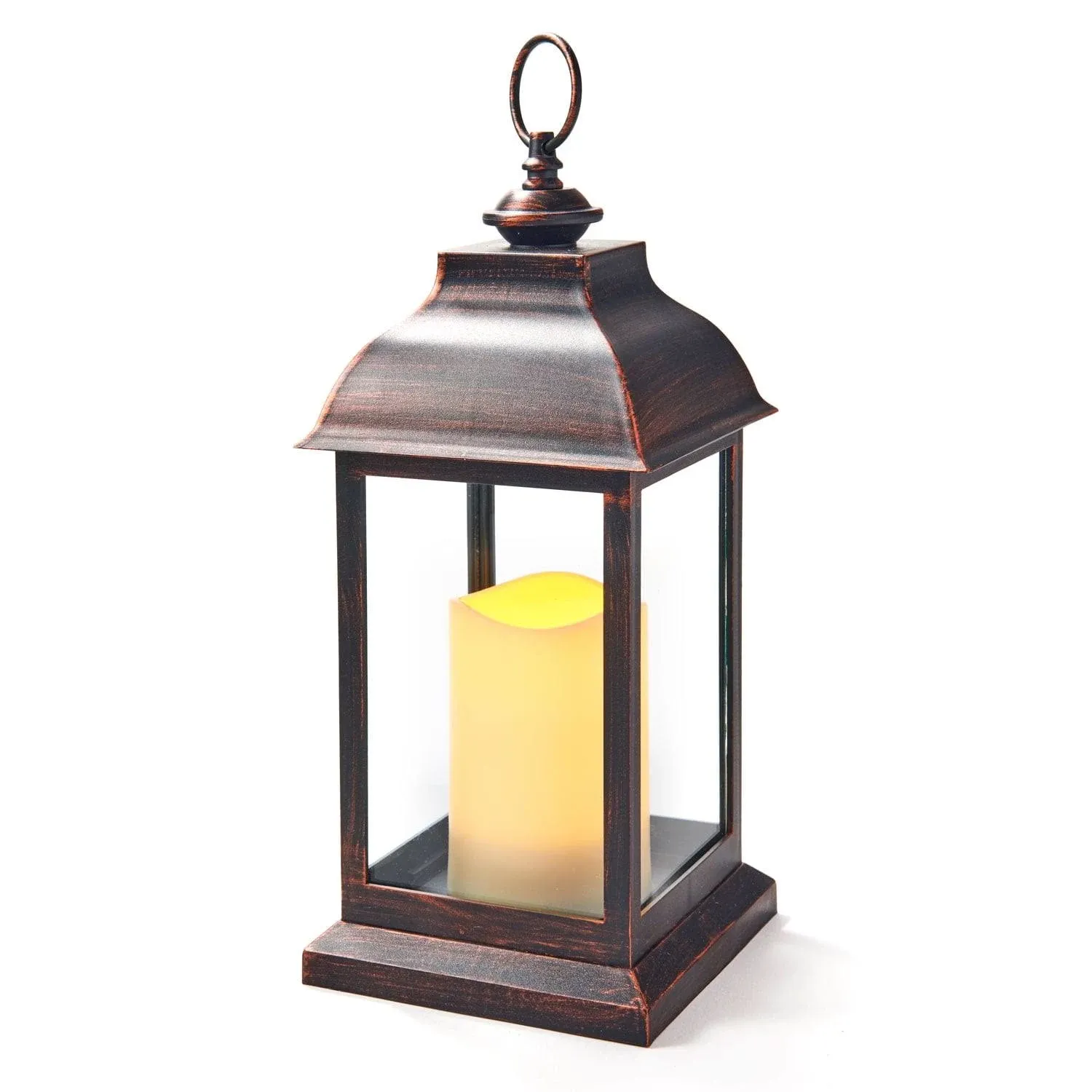 Ruth by LampLust Plastic Bronze Lantern with 3x4.5&#034; Flameless LED Candle