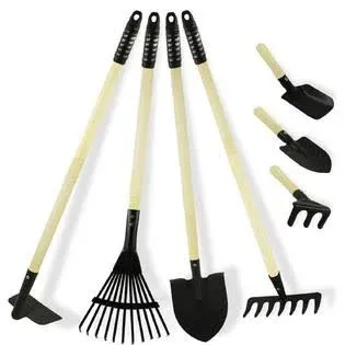 POMIKU Kids Garden Tools Set, Shovel, Rake for Leaves, Spade, Hoe, 7 Pieces Yard ...