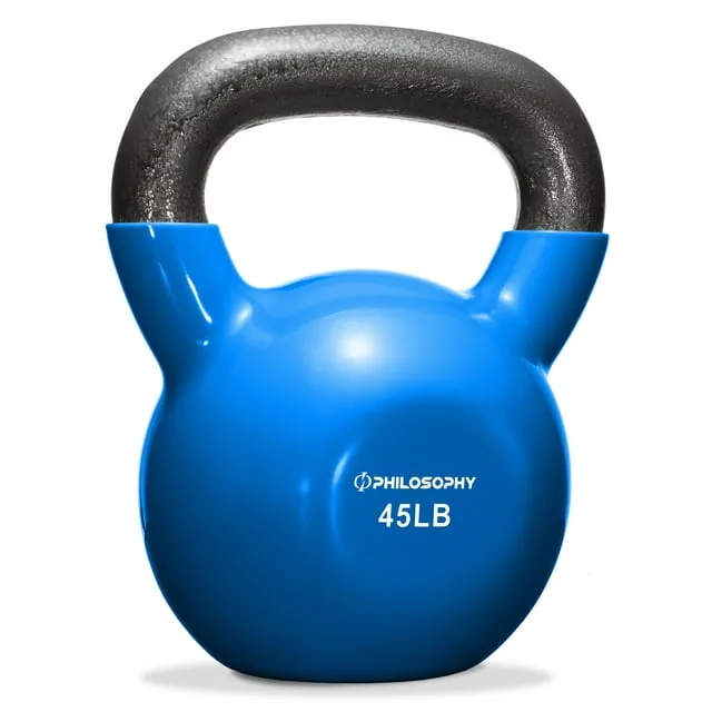 Philosophy Gym Vinyl Coated Cast Iron Kettlebell Weight 45 lbs - Blue