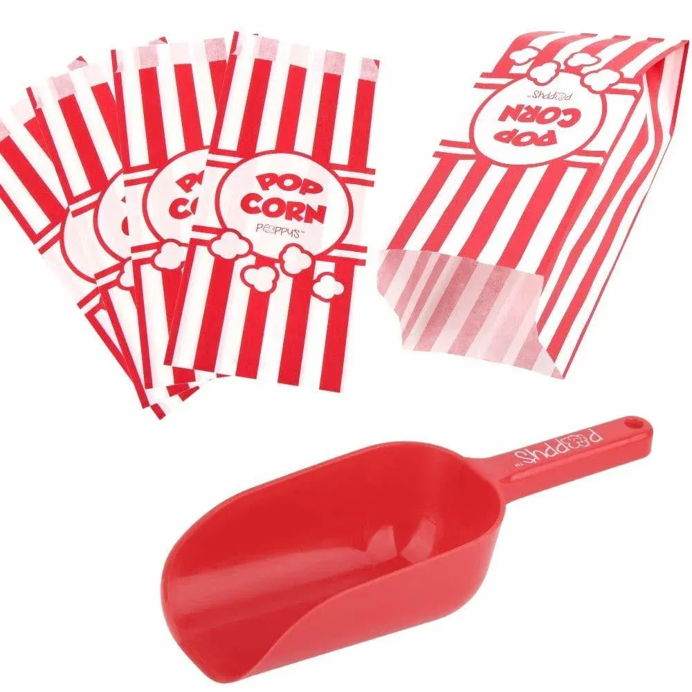 Poppy's Plastic Popcorn Scoop Bundle - 200 Bags and Plastic Popcorn Scooper ...