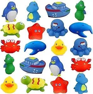 Dimple Set of 20 Floating Bath Toys, Sea Animals Squirter Toys for Boys & Girls, Assorted Sea Animals Friends, Squeeze to Spray! Tons of Fun, Great for Kids & Toddlers