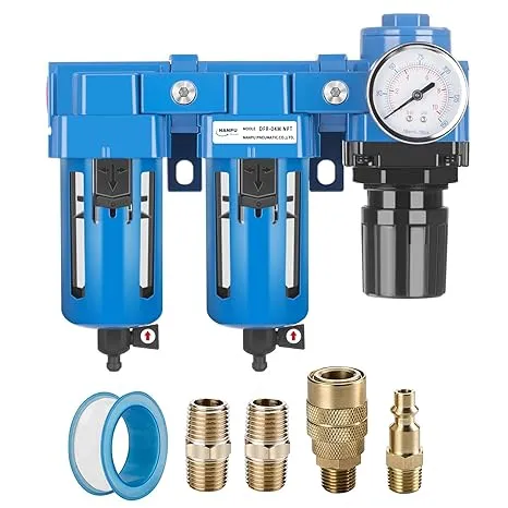 NANPU 1/4" NPT Compressed Air Filter Regulator Lubricator Combo, Water/Oil Trap Separator - Gauge(0-150 psi), Poly Bowl, Semi-Auto Drain, Bracket