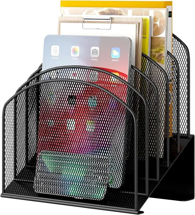 Desk File Organizer, Metal Mesh Vertical Desktop File Folder Holder for Office & School & Home, 1 Pack