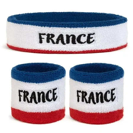 Suddora France Headband & Wristbands Set (Includes 2 Wrist & 1 Head Sweatband)