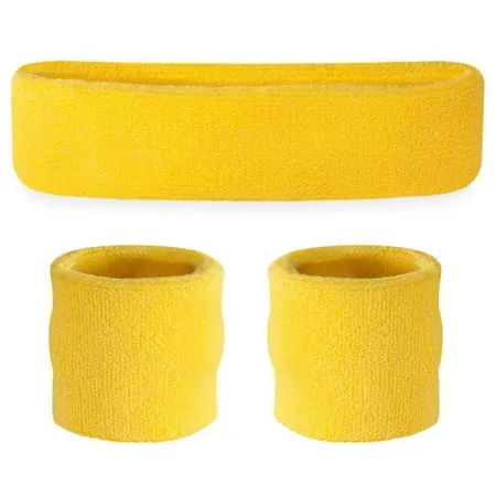 Suddora Headband & Wristbands Set (Includes 1 Head Band and 2 Wrist Sweatbands) (Neon Yellow)