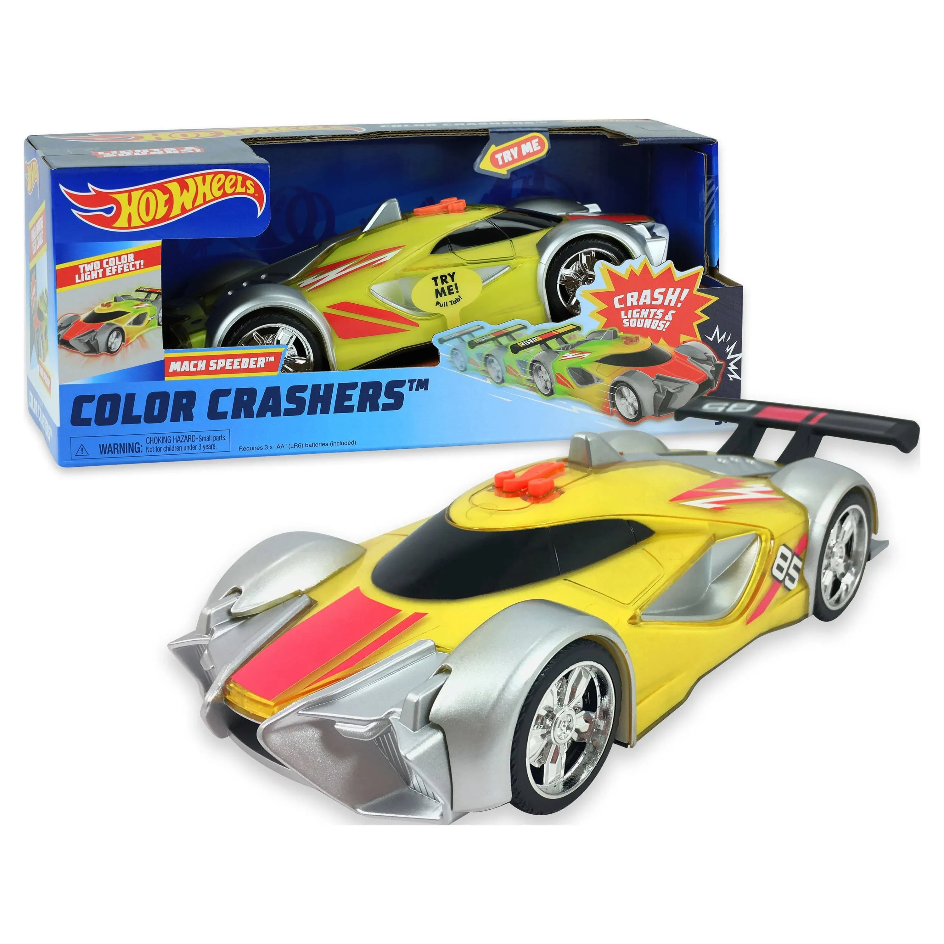 Hot Wheels Color Crashers with Lights and Sounds, Large 10-inch Motorized Vehicles, Mach Speeder, Kids Toys for Ages 3 Up by Just Play