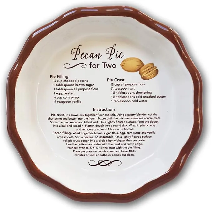 Abbey Gift (Abbey & CA Gift Brown Ceramic Pecan Pie for Two Mini Recipe Plate, 6”, Multi