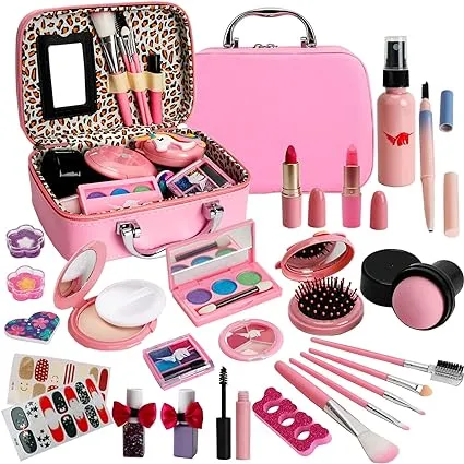 Kids Washable Makeup Girl Toys - Kids Makeup Kit for Girl, Real Make Up Set, Little Girls Makeup Kit for Toddler Kid Children Princess, Christmas Birthday Gift Toys for Girl 4 5 6 7 8 9 10 Year Old