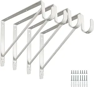 4 Pack Heavy Duty Closet Rod Brackets Holder 11 x 11 x 1 Inch, White Closet Rod Support Bracket Steel Closet rod Holders for Hanging Clothes, Wall Mounted Shelf and Rod Support Brackets with Screws