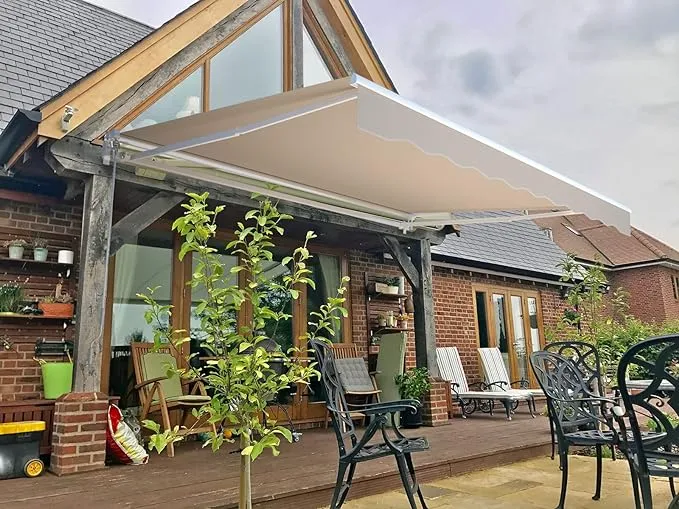 AECOJOY 10'×8' Manual Retractable Awning Sun Shade Patio Awning Cover Outdoor Patio Canopy Sunsetter Deck Awnings with Manual Crank Handle, Grey