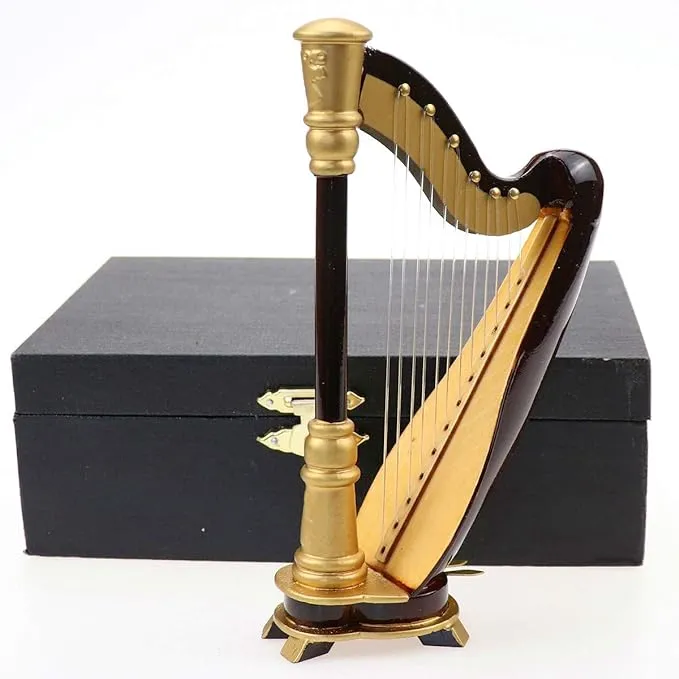 Seawoo Wooden Miniature Harp with Case Mini Musical Instrument Replica Miniature ...