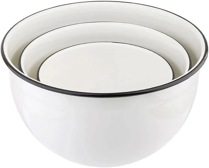 Tablecraft Mixing Bowls (Set of 3), Large: 10.125" x 5.875 Small: 6.875" x 4", White