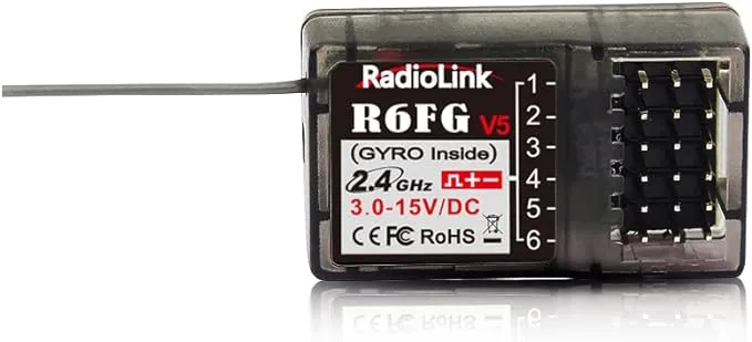 Radiolink R6FG 6 Channels 2.4GHz RC Receiver with Gyro, Surface Long Range Control RX for Vehicle Drifting/Crawler/Truck/Boat Works with Radio Controller RC4GS V3/RC6GS V3/RC4GS V2/RC6GS V2/T8FB/T8S