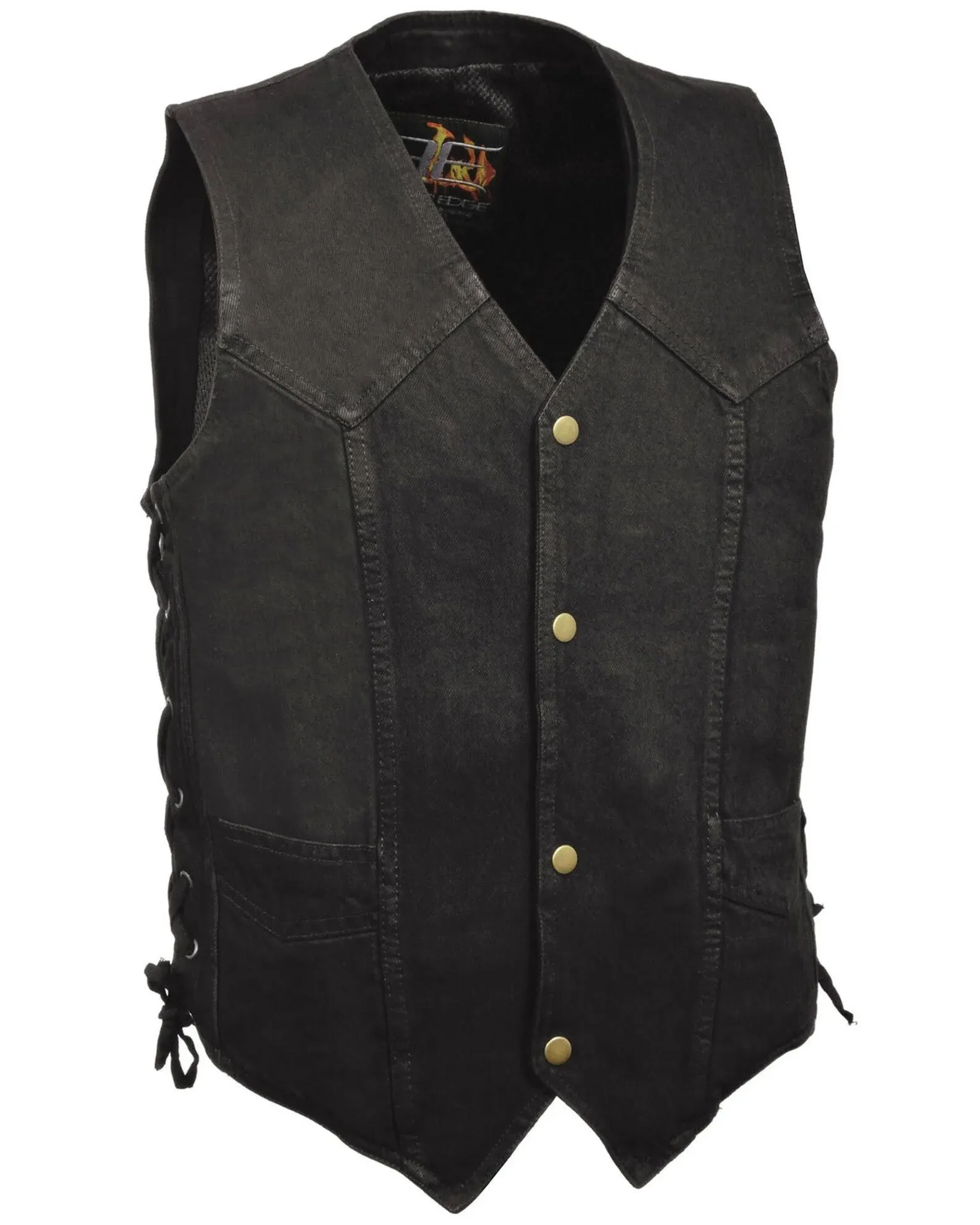 Milwaukee Leather DM1315 Men's Classic Denim Western Style Cowboy Biker Vest with Adjustable Side Laces