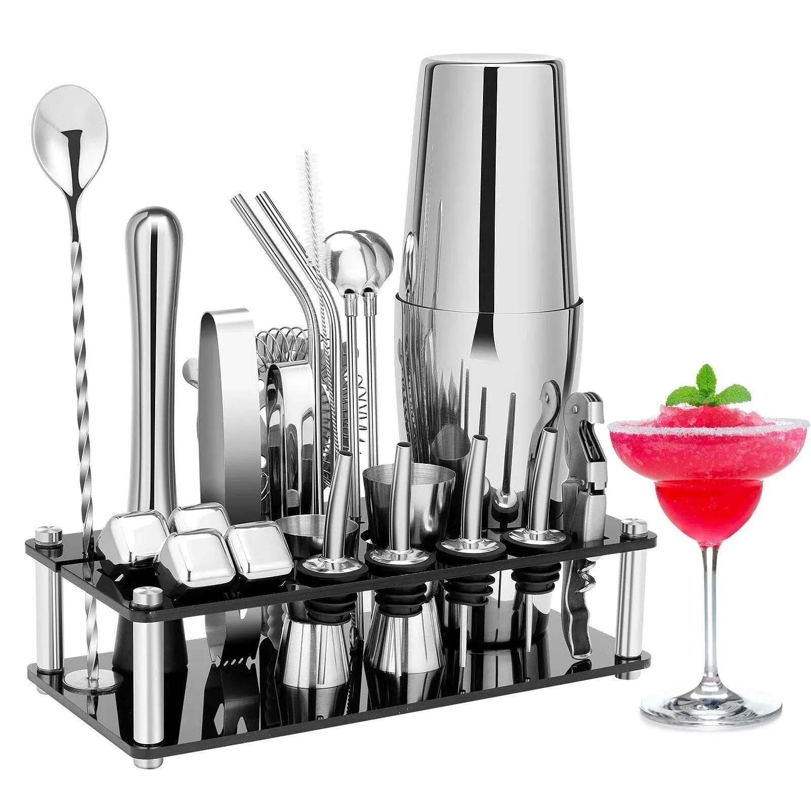 KINGROW Cocktail Shaker Set 23-Piece Boston Stainless Steel Bartender Kit with ...