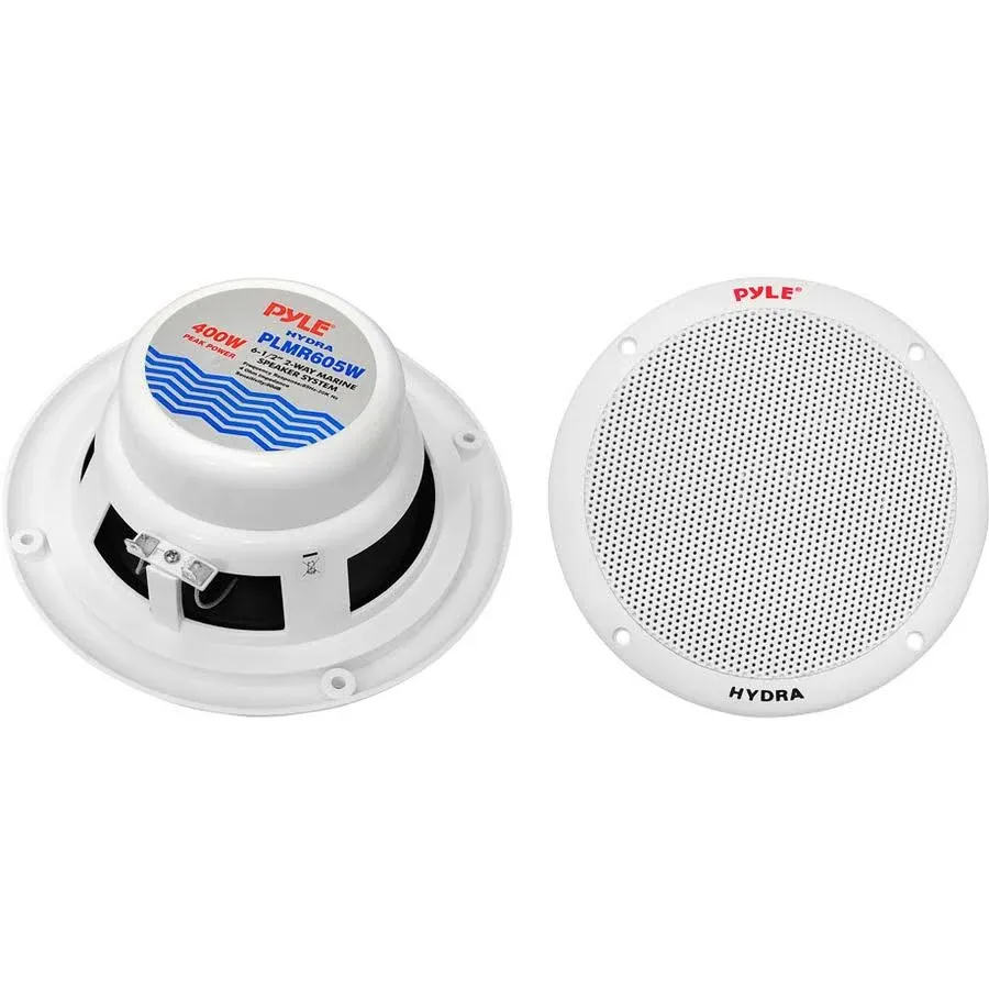 Pyle 6.5in Dual-Cone Marine Speakers White (PLMR605W)