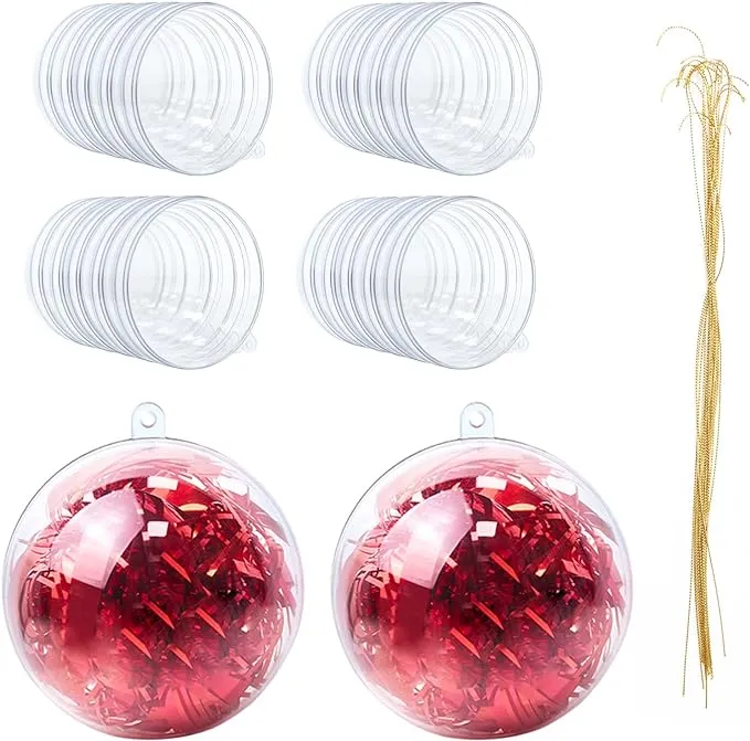 20Pcs 80mm Christmas Ball Ornaments Clear Plastic Fillable Christmas Ball 3.15'' DIY Craft Ornaments,Shatterproof Xmas Tree Hanging Balls Decorations for Holiday, Wedding, Birthday, Christmas Decor