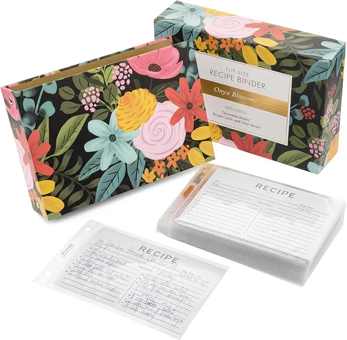 Jot & Mark Recipe Binder 3 Ring Organizer with Recipe Cards, Full Page Dividers, Plastic Page Protectors - 8.5" x 9.5" x 2"