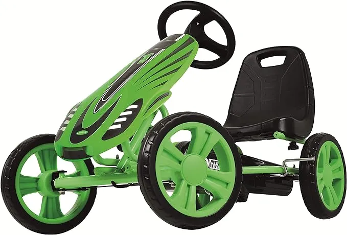 Hauck Speedster Pedal Go-Kart for Kids Ages 4-8 with Adjustable Bucket Seat, Large Front Plate, Handbrake, and EVA Plastic Wheels, Green