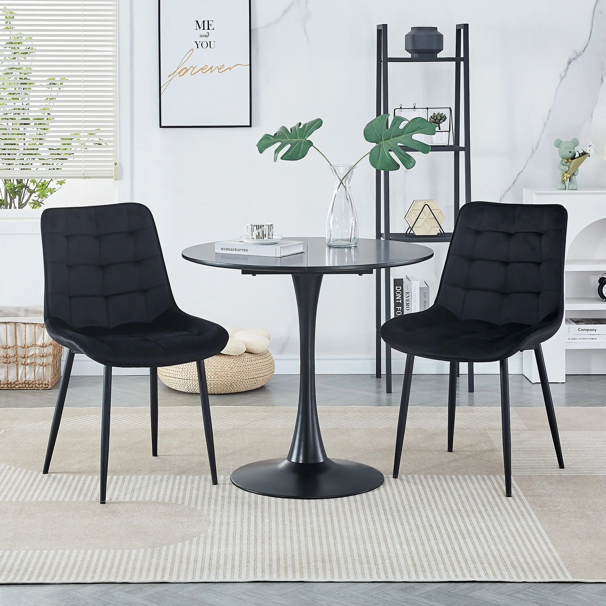 Modern Velvet Upholstered Dining Chair with Black Metal Legs for Living Room Bedroom, Set of 2