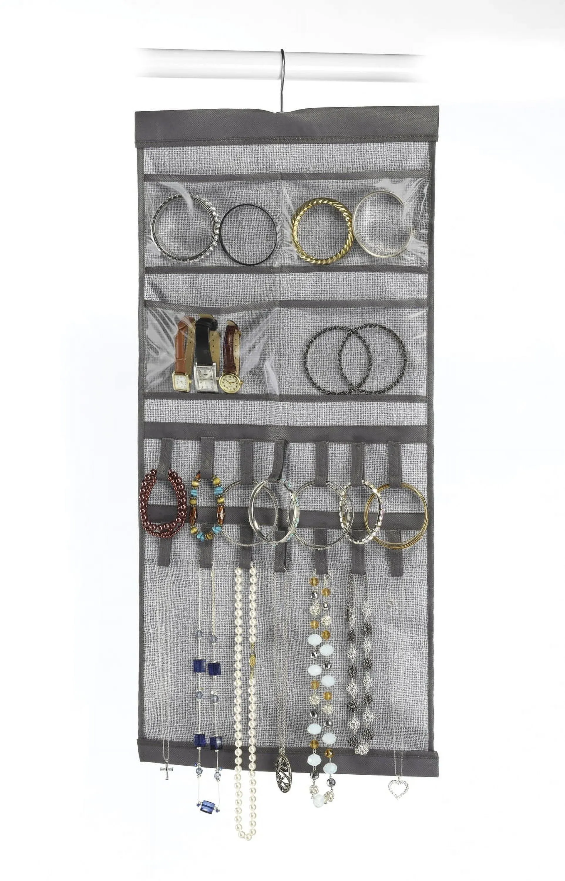 Whitmor Hanging Jewelry File Organizer Storage 48 Pocket Clear Closet NEW Gray