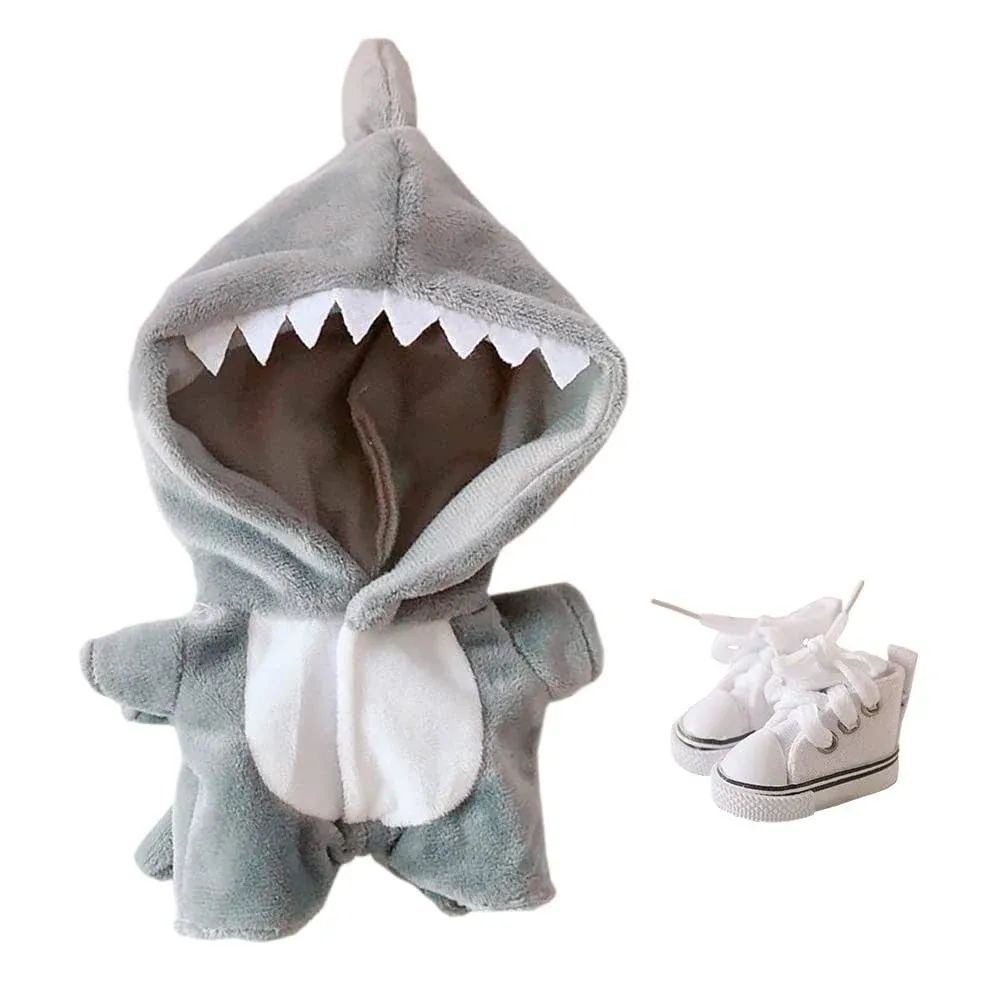 niannyyhouse Shark Clothes 20cm(7.8in) Plush Doll Clothes Onesies + Shoe 2-Piece Set Gray Pajamas (Gray)